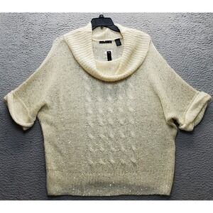 Preswick & Moore Sweater Womens 2X Yellow Sequin Open Knit Fold Sleeve Cowl Neck